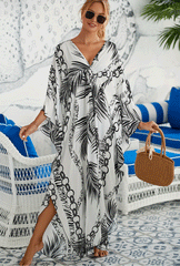 Boho Maxi Dress - Beach Dress, Kaftan Dress Akari Black Coconut Leaf