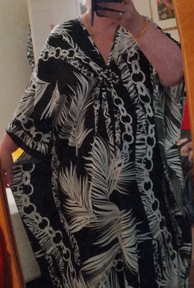 Boho Maxi Dress - Beach Dress, Kaftan Dress Akari Black Coconut Leaf