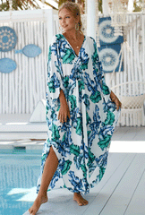 Boho Maxi Dress - Beach Dress, Kaftan Dress Akari Blue Tie Dye Coconut
