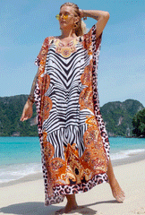 Boho Maxi Dress - Beach Dress, Kaftan Dress Allegra Blue Zebra