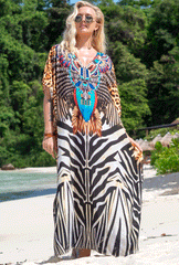 Boho Maxi Dress - Beach Dress, Kaftan Dress Allegra Brown Zebra