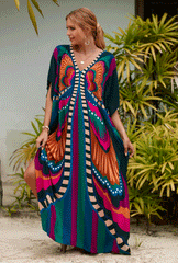 Boho Maxi Dress - Beach Dress, Kaftan Dress Danica Navy Butterfly