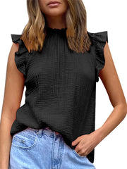 Women's Solid Color Splicing Sleeveless Tops Fashion Casual Chiffon T-shirt Tank Tops White Pink Black Blue