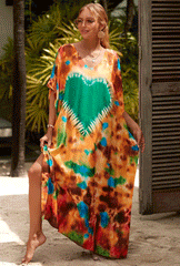Boho Maxi Dress - Beach Dress, Kaftan Dress Danica Heart Tie Dye