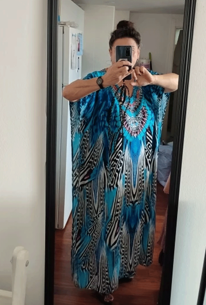 Boho Maxi Dress - Beach Dress, Kaftan Dress Allegra Blue Zebra