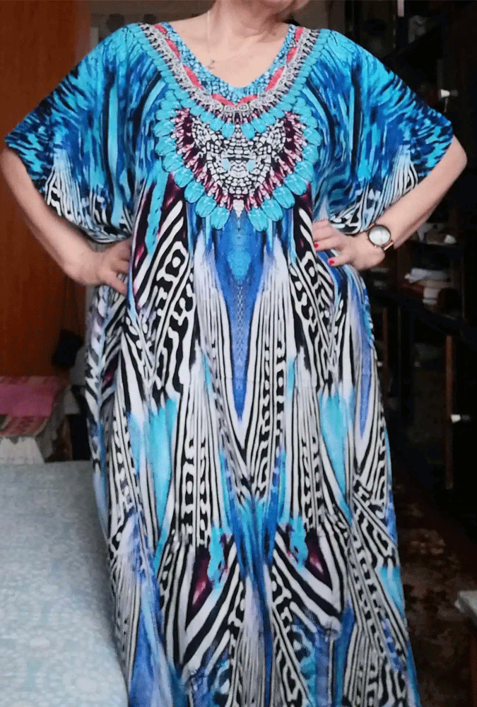 Boho Maxi Dress - Beach Dress, Kaftan Dress Allegra Blue Zebra
