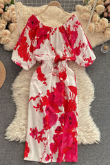 Vintage Dress, Boho Midi Dress, Dress, Red Rose Petal