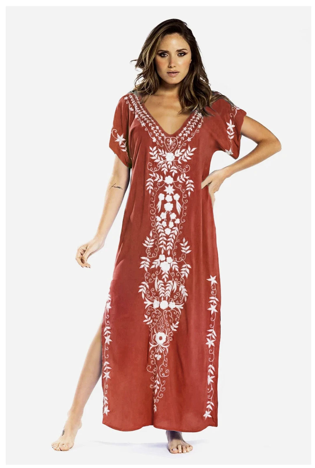 Boho Maxi Dress - Beach Dress, Kaftan Dress Vintage Embroidered in Myla Navy White and Black