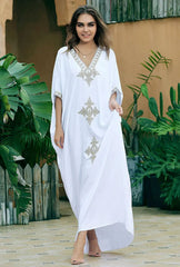 Boho Maxi Dress - Beach Dress, Kaftan Dress Vintage Embroidered in Liliana Navy