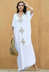 Boho Maxi Dress - Beach Dress, Kaftan Dress Vintage Embroidered in Liliana Navy