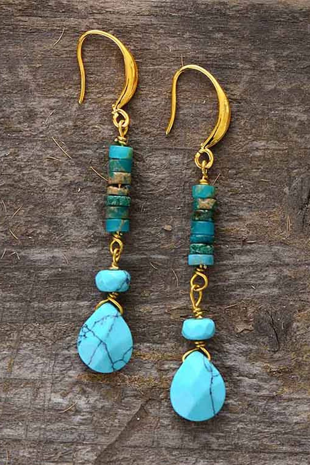Boho Earrings, Dangle Earrings, Natural Blue and  Pink Stones