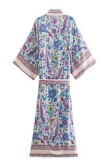 Boho Robe, Kimono Robe,  Beach Cover up, Purple Peony Bird