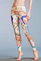 Yoga Legging, Yoga Pants, Boho Legging, Printed Tight, Orange Gold Peacock