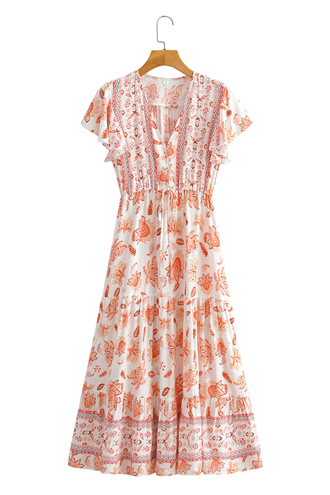 Boho Midi Dress, Sundress, White Orange Celeste