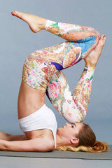 Yoga Legging, Yoga Pants, Boho Legging, Printed Tight, Orange Gold Peacock