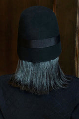 Boho Hat, Autumn Winter Wool Hat, Vintage Black Lady Bucket Cap Ribbon