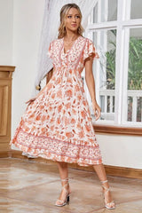 Boho Midi Dress, Sundress, White Orange Celeste