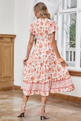 Boho Midi Dress, Sundress, White Orange Celeste