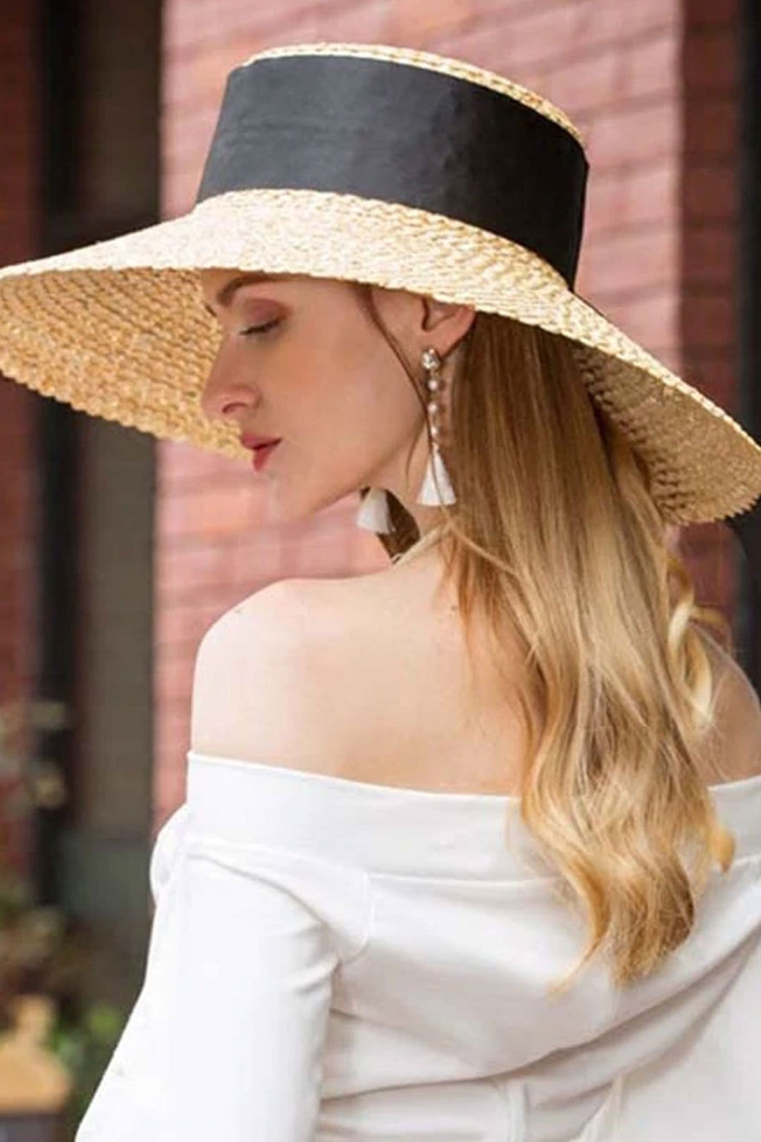 Boho Hat, Sun Hat, Beach Hat, Wide Brim Straw Hat, Big Black Ribbon