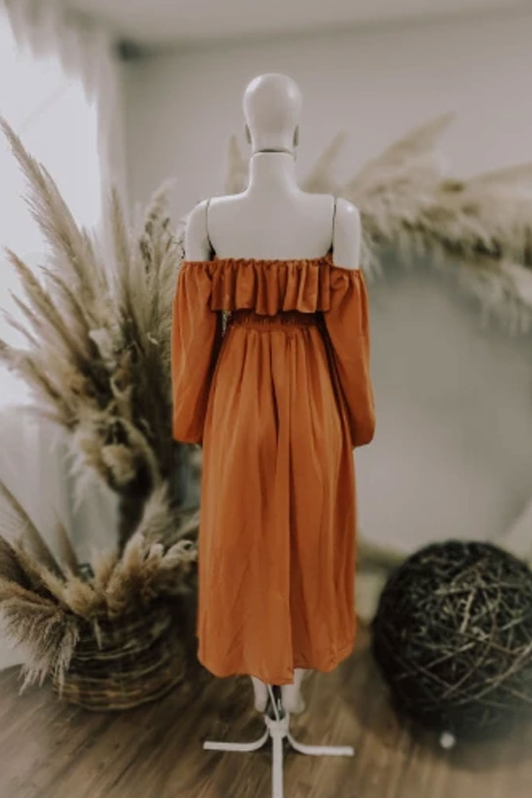 Vintage Dress, Boho Midi Dress, Dress, Smocked Dress, Honey  in Green, Pink, Orange, Yellow and Red