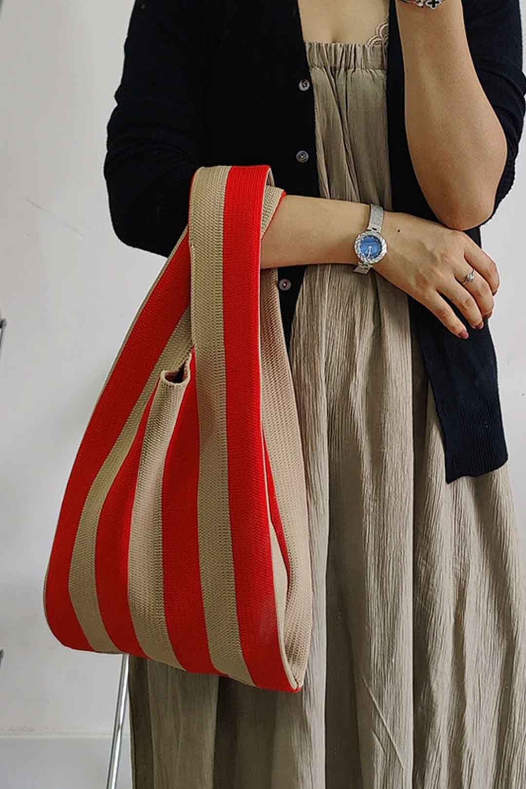 Boho Bag, Eco Tote Bags, Crochet Tote, Knitted Shopper Handbags, Striped in 5 colors