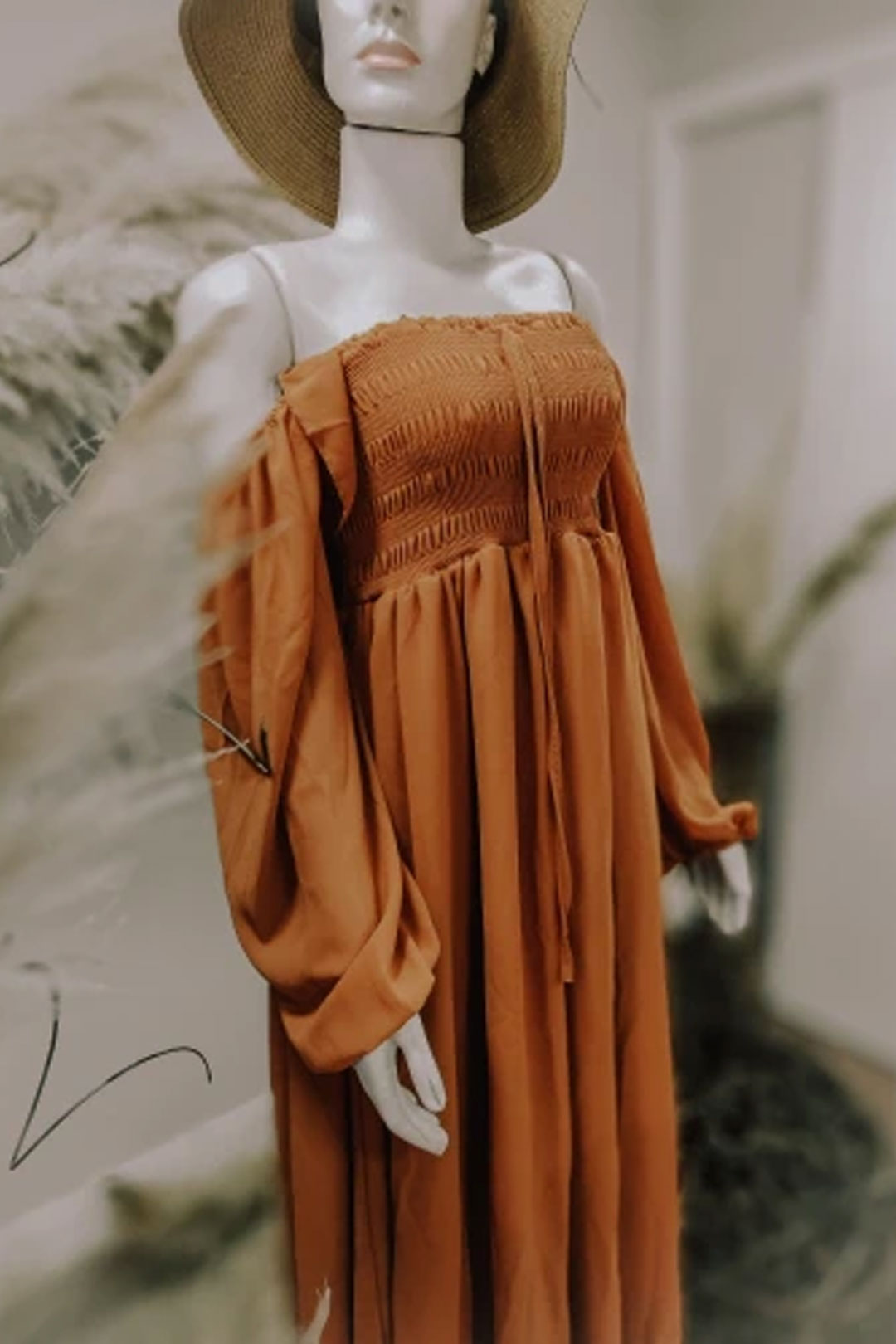 Vintage Dress, Boho Midi Dress, Dress, Smocked Dress, Honey  in Green, Pink, Orange, Yellow and Red