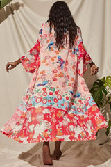 Boho Robe, Kimono Robe,  Beach Cover up, Irma Peony Pigeon in Red