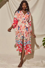 Boho Robe, Kimono Robe,  Beach Cover up, Irma Peony Pigeon in Red