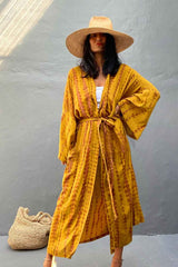 Boho Robe, Beach Cover up, Beach Robe, Black, Martina Blue Tie Dye Print