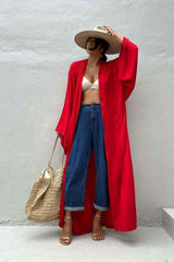 Boho Robe, Beach Cover up, Beach Robe,Vera in Red, Blue and Beige