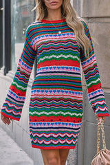 Fall Spice Long Sleeve Crochet Knit Mini Dress