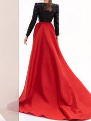 Women's Dresses Sequin V-Neck Long Sleeve Slit Dress