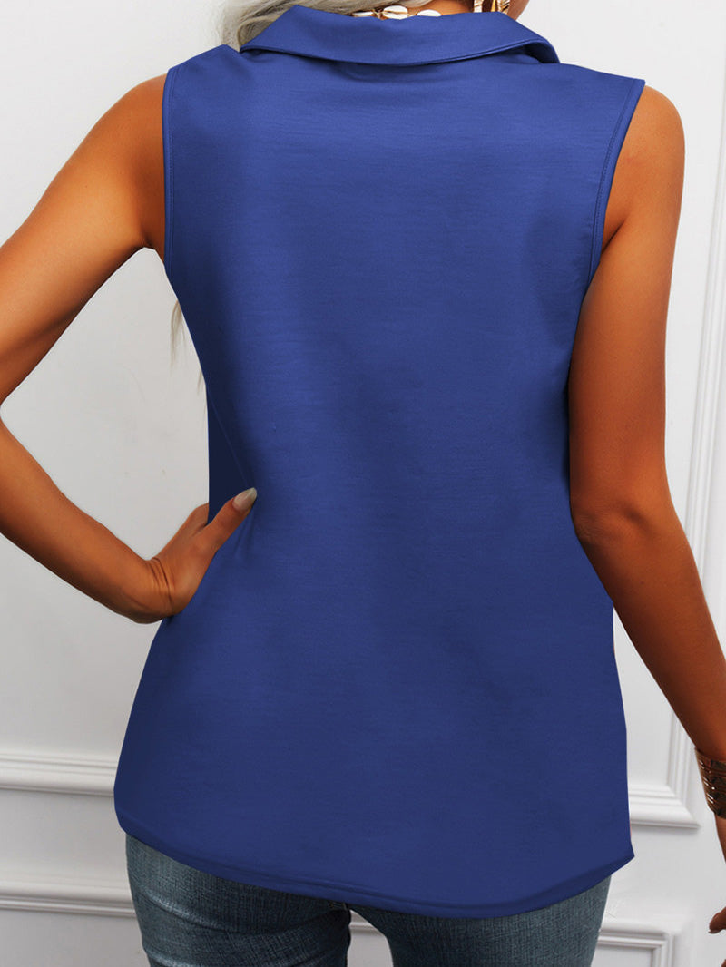 Women's Tank Tops Solid Lapel Zip Sleeveless Tank Top