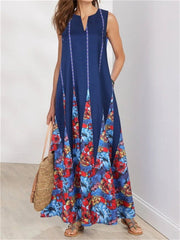 Women's Sleeveless V-neck Milk Silk Print Sleeveless Temperament Dress Red Black White S M L XL 2XL