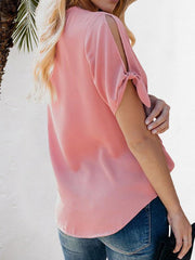 V-neck Pleated Loose Solid Blouse