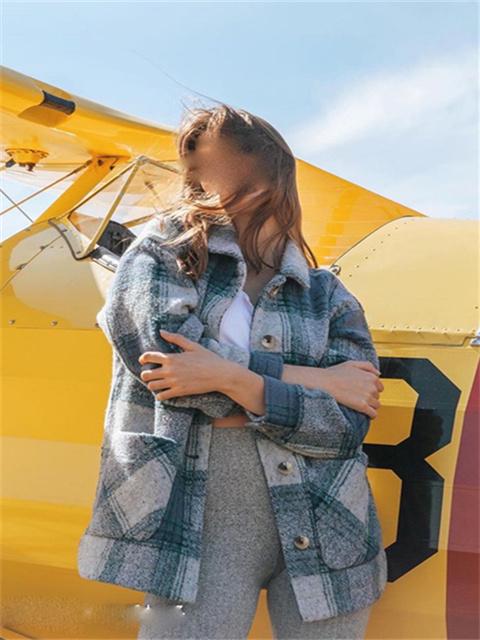 Turn-Down Collar Plaid Print Long Sleeve Overcoat