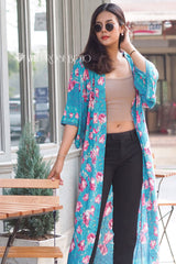 Boho Robe, Kimono Robe,  Beach Cover up, Blue Rosa
