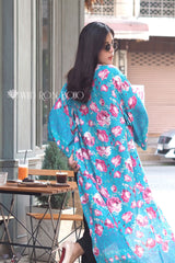 Boho Robe, Kimono Robe,  Beach Cover up, Blue Rosa