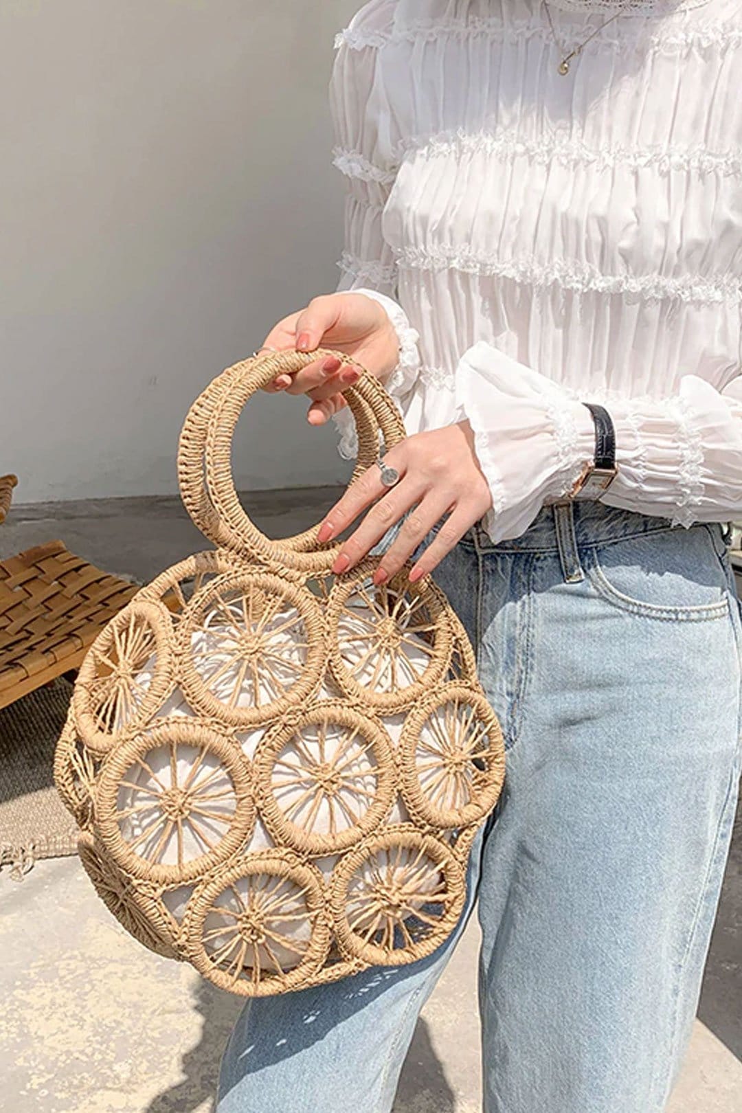 Boho Bag, Woven Rope Handbag, Rattan Bag, Bartley in Brown and Beige