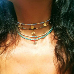 Boho Necklace, Hippie Blue Shell & Starfish