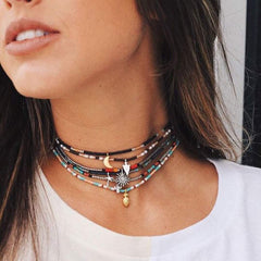 Boho Necklace, Hippie Blue Shell & Starfish
