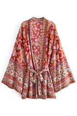 Boho Robe, Kimono Robe,  Beach Cover up, Short Robe, Gabriella in Currant Red