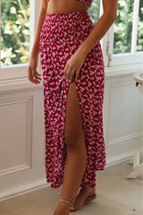 Boho Two Piece Set, Crop Top and Skirt, Wild Floral Daisy Red