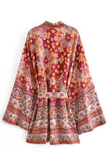 Boho Robe, Kimono Robe,  Beach Cover up, Short Robe, Gabriella in Currant Red