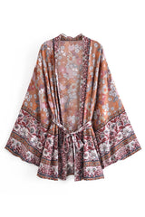 Boho Robe, Kimono Robe,  Beach Cover up, Short Robe, Gabriella in Dusty Pink Brown