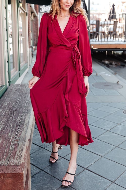 Ruffles Knot Wrap Maxi Dress