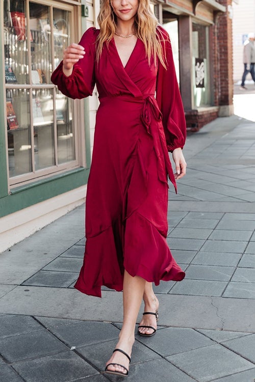 Ruffles Knot Wrap Maxi Dress