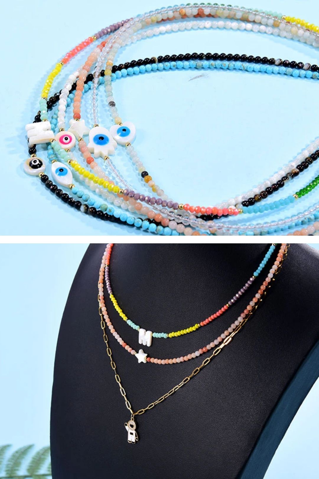 Boho  Personalized Custom Necklace, DIY Letter Name and Evil Eye Choker