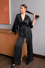 Boho Pajamas, Pajamas Sets for Women, PJ Satin Clementine in Black, Navy, Gray  and Red