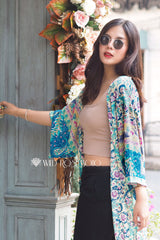 Boho Robe, Kimono Robe,  Beach Cover up, Short Robe, Elliana Blue Peyton